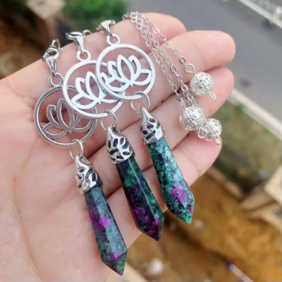 K-KED 3pcs Epidote Stone Chakra Pendulum Pendant Energy Power Reiki Healing Amulet