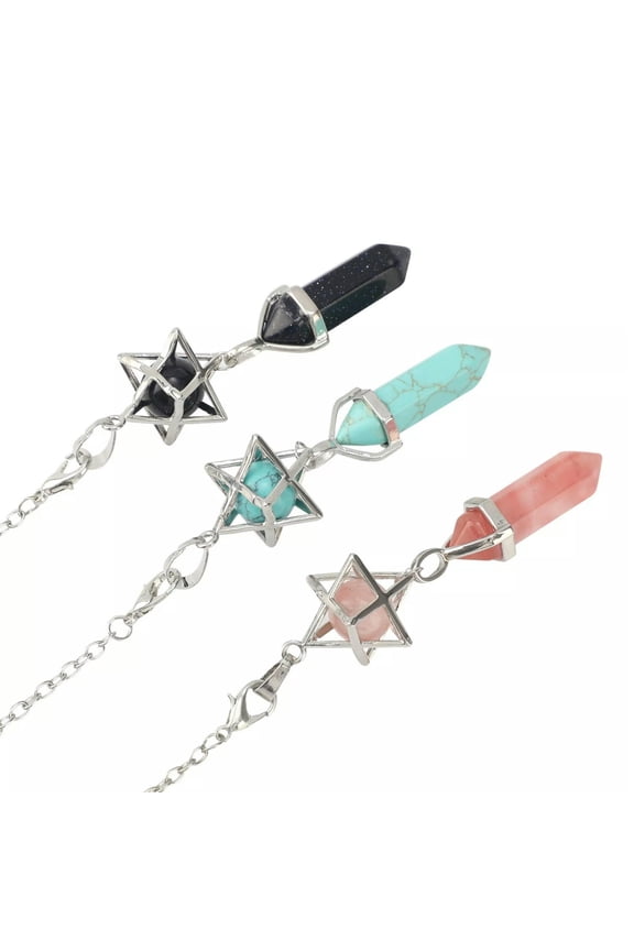 3pcs Mix Quartz Agate Hexagonal Mer-Ka-Ba Pendulum Reiki Healing Amulet Energy