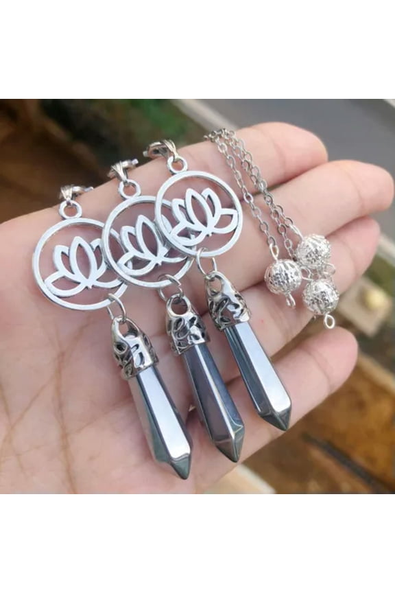 3pcs Silver Tone Stone Chakra Pendulum Pendant Energy Power Reiki Healing Amulet