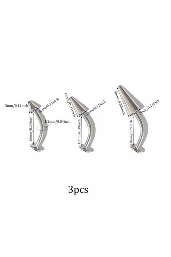 3pcs Stainless Steel Bent Rod Labret Lip Earrings Body Piercing Jewelry-16Gx10mm