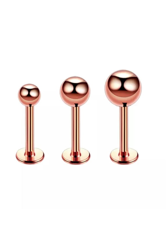 3pcs Surgical Steel 3/4/5mm Ball Lip Stud Monroe Labret Tragus Bar Ring Piercing-Rose Gold