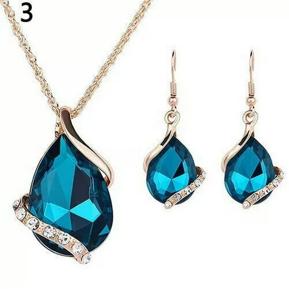 K-KED 3pcs/set 925 Silver Delicate Jewelry Set Pendant Necklace & Drop Earrings Bridal Dress-Green