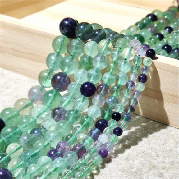 K-KED 4/6/8/10/12mm Natural Rainbow Fluorite Round Gemstone Ball Loose Bead 15.5"-10 mm