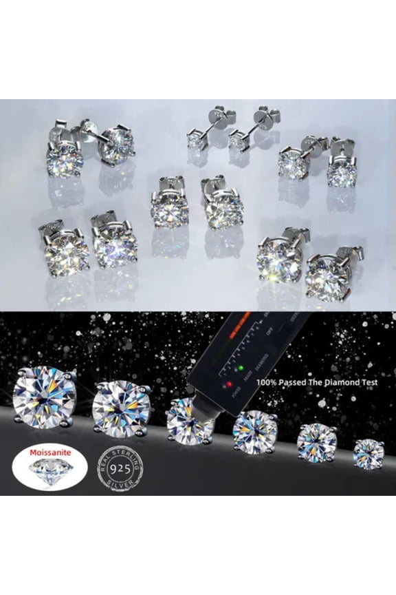 4-Claws Round 4mm/6.5mm/8mm/9mm/10mm/11mm Moissanite Stud Earrings 925 Silver