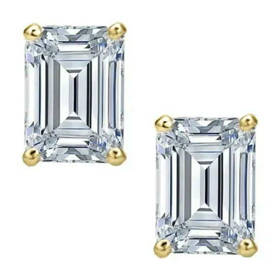 K-KED 4-Prong Emerald Cut Stud Earrings for Women Sterling Silver with Cubic Zirconia