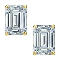 K-KED 4-Prong Emerald Cut Stud Earrings for Women Sterling Silver with Cubic Zirconia
