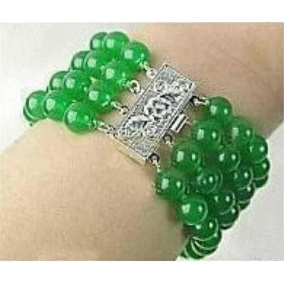 K-KED 4 Rows Natural 8mm Green Jade Round Gemstone Beaded Delicate Jewelry Bracelet 7.5''