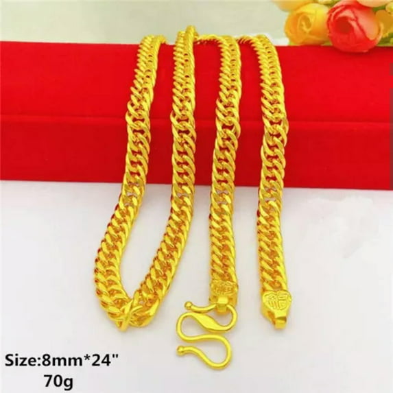 K-KED 4 Types 24K Yellow Gold Plated Flat Thick Sideway Cool Men's Chains Necklace