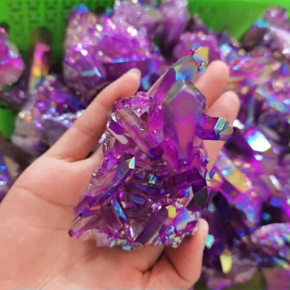 K-KED 40-120g Natural Purple Titanium Aura Quartz Crystal Cluster VUG Specimen Reiki-About 80g