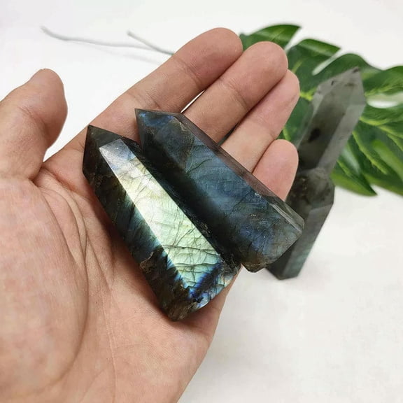 K-KED 40-50mm Natural Labradorite Moonstone Quartz Crystal Point Wand Obelisk Healing