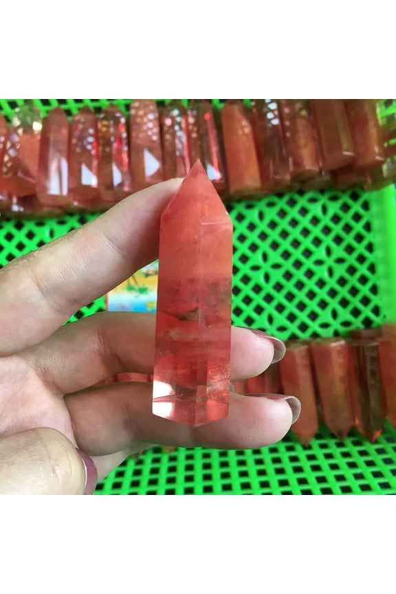 40-50mm Natural Quartz Red Smelting Stone Crystal Point Energy Reiki Wand Rock