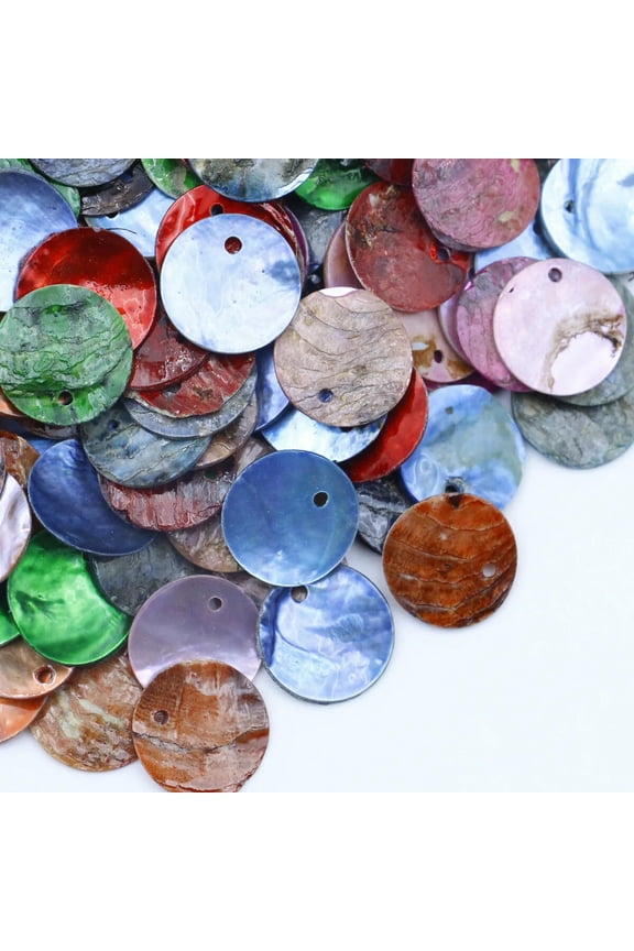 400PCS 15mm Mussel Shell Flat Round Coin Loose Beads Drop Charm Disc