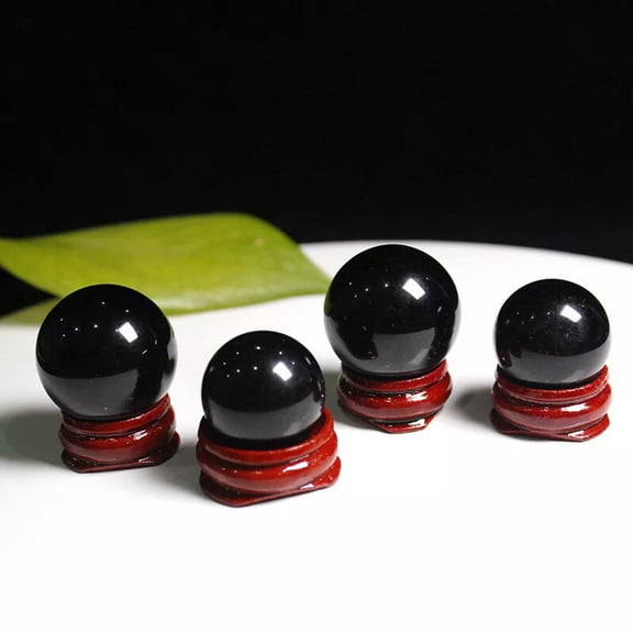 K-KED 40mm Natural Black Obsidian Quartz Ball Healing Stone Crystal Sphere + Stand 1Pc