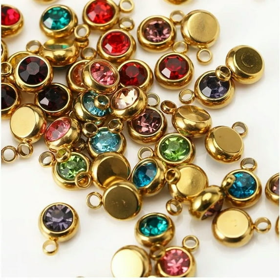 K-KED 40pcs Golden Mix Color Crystal Birthstone Charms DIY Beads Pendants For Jewelry
