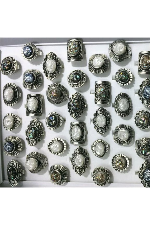 40pcs Natural Stone Delicate Jewelry Wholesale Mixed Lots Fashion Women/Men's Cool Rings-Abalone Shell