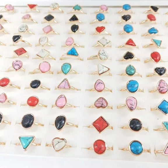 K-KED 40pcs Wholesale Rings Bulk Lot Mixed Turquoise Stone Costume Delicate Jewelry Rings