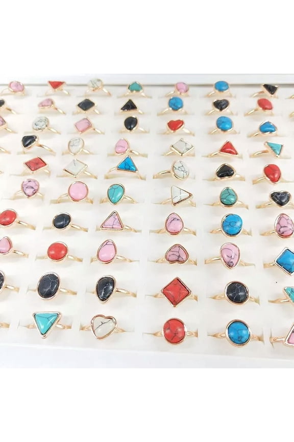 40pcs Wholesale Rings Bulk Lot Mixed Turquoise Stone Costume Delicate Jewelry Rings