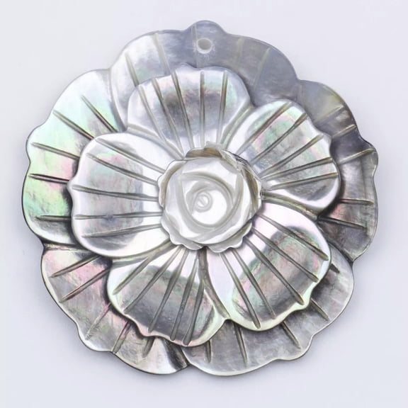 K-KED 45mm Natural Gray Black Mother of Pearl Shell 3layer Flower Pendant Making DIY