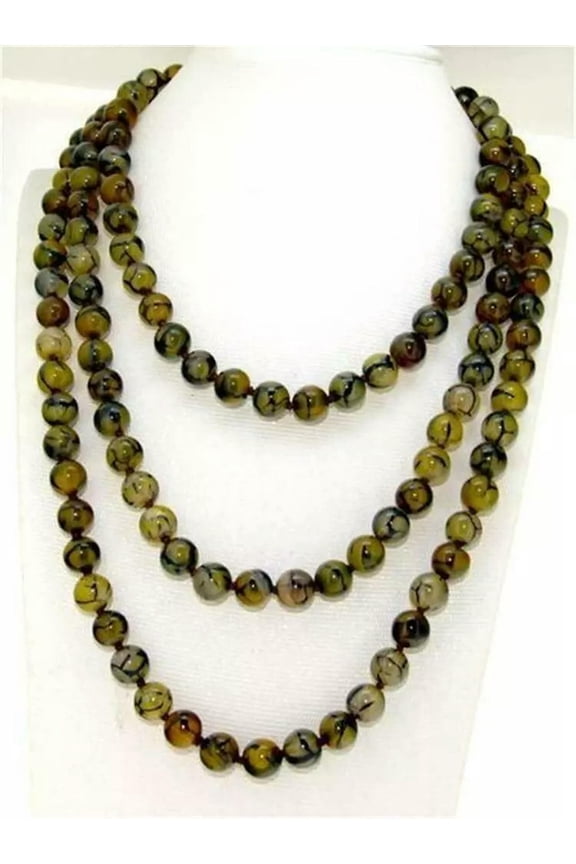 48 Inches Yellow Veins Dragon Agate Necklace 8mm Round Beads Gemstone Strand AAA