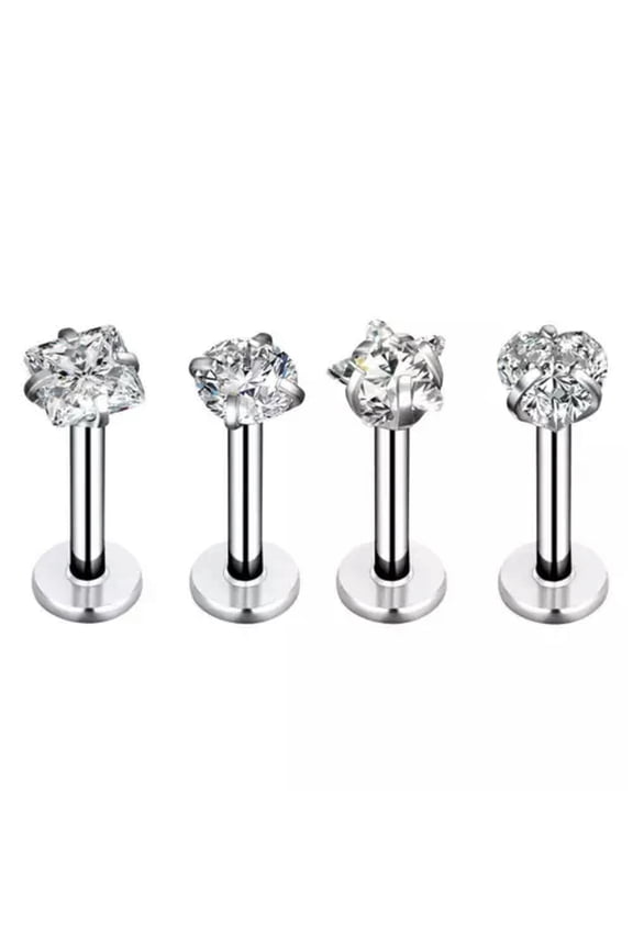 4Pcs Stainless Steel Flash Stud Lip Ring Earrings Body Piercing Jewelry