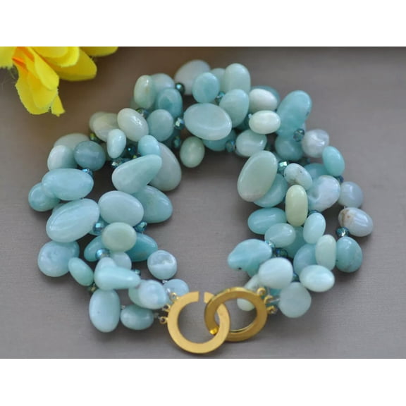 K-KED 4Row 8" 13mm Natural Baroque blue Amazonite Crystal Bracelet