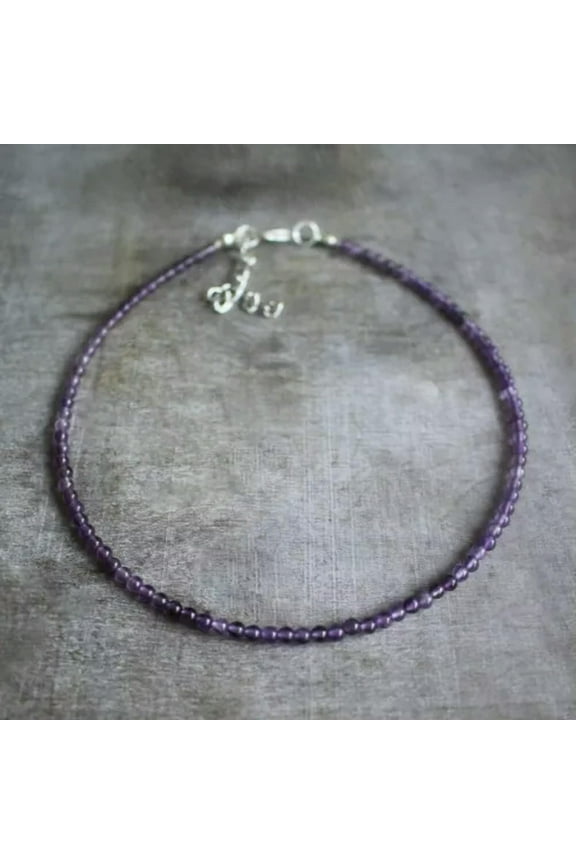 4mm Amethyst Beaded for her, Stone Choker Healing Crystal Necklace-16 in