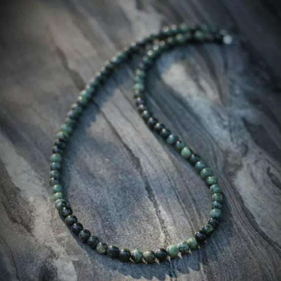 K-KED 4mm Green Kambaba Jasper Beads Dainty Necklace Natural Stone Crystal Handmade-24 in