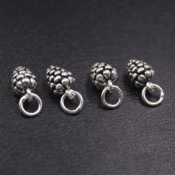 K-KED 4pcs Real 925 Sterling Silver Pendant Small Pinecone Charm Accessory 14*6.5mm