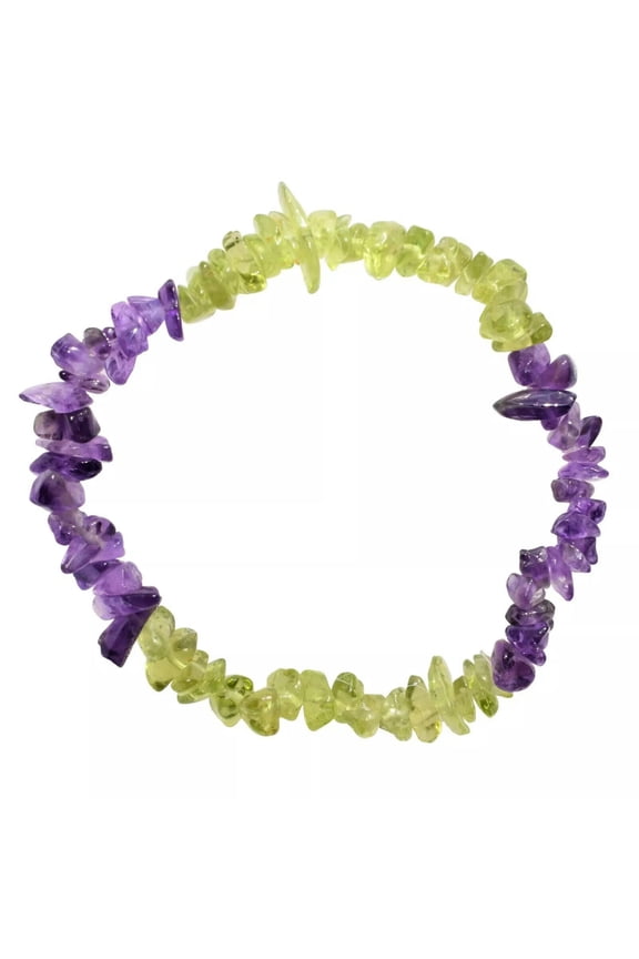 5-8mm Amethyst & Peridot Crystal Chip Stretchy Bracelet 7.5''