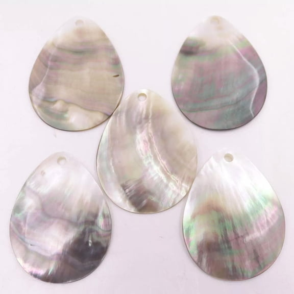 K-KED 5 PCS 35mmX40mm Shell Natural Gray Black Mother of Pearl Loose Beads Drop Shape