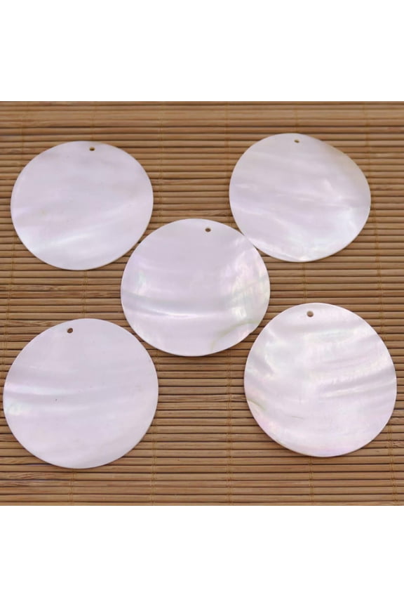 5 PCS 45mm Round Coin Natural White Shell Top Drilled For Pendant Earring Making