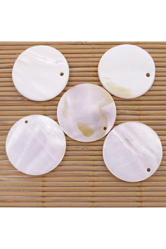 5 PCS Flat Coin Natural White Shell 40mm For Pendant Earring Making Charms