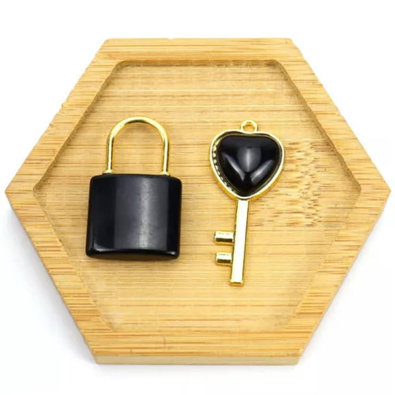 K-KED 5 Sets Natural Obsidian Stone Gems Lock Key Pendants Reiki Amulet Gold