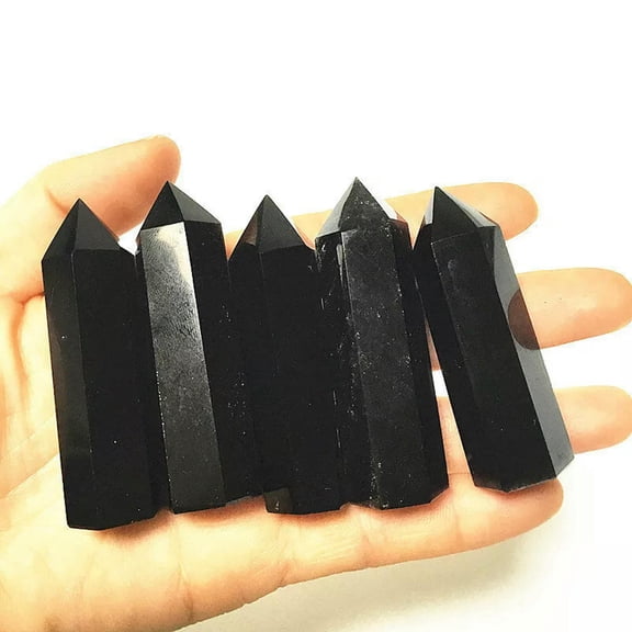 K-KED 50-60mm Natural Obsidian Quartz Crystal Point Wand Obelisk Mineral Stone 10Pcs