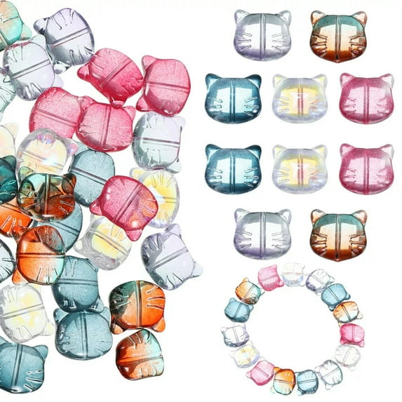 K-KED 50 Pcs Cat Head Beads Bracelet Kitten Loose For Bracelets Cats Eye Spacer Charm