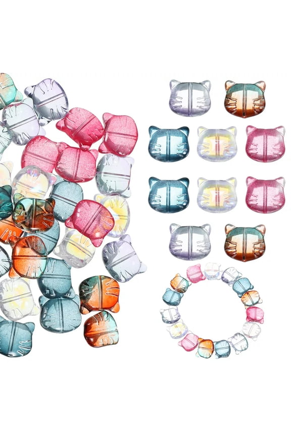 50 Pcs Cat Head Beads Bracelet Kitten Loose For Bracelets Cats Eye Spacer Charm