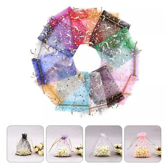 K-KED 50 Pcs Drawstring Gift Bags Holiday Treat Candy Pouches Organza