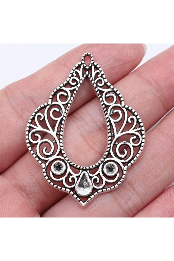 50 Pcs Tibet Silver Flower Earring Charms Pendants 46X35MM Diy Crafts D17349