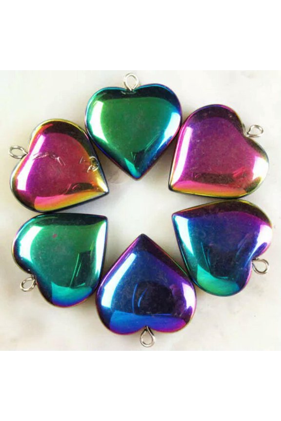 50 Pcs Wonderful Rainbow Hematite Heart Pendant Bead 22x20x5mm