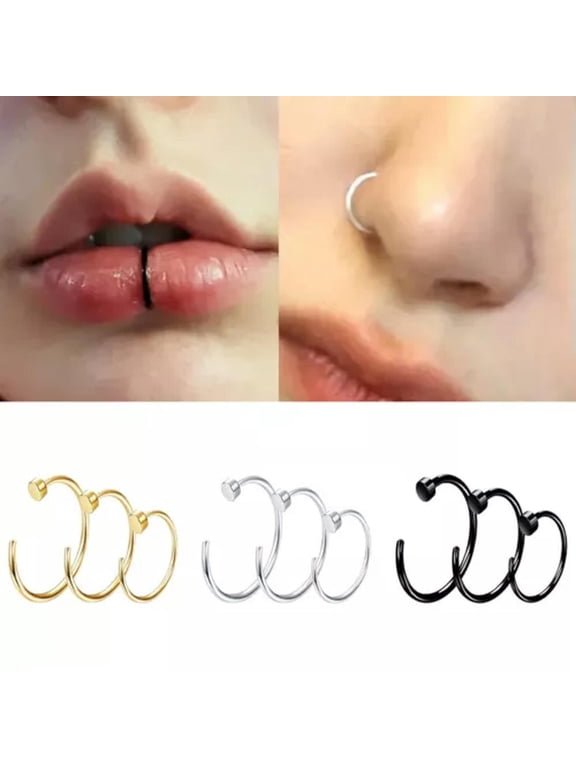 50PCS 18G Fake Nose Ring Surgical Steel Unisex Lip Ear Rings Body Piercing Stud-Stainless steel-10mm 18G