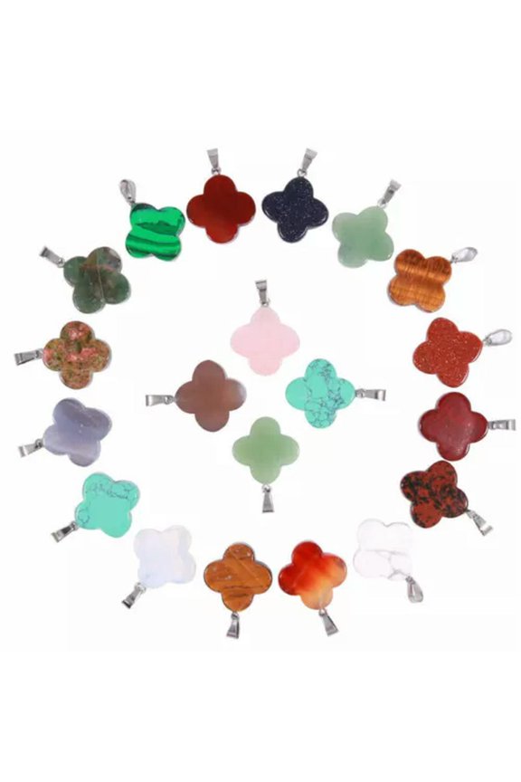 50PCS Multiple Shape Healing Crystal Gemstone Natural Stone Pendant for Jewelry-20mm Four Leaf Clover 【