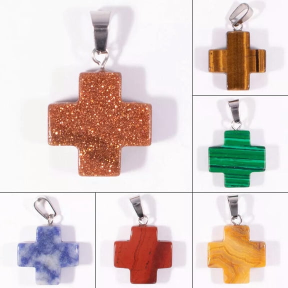 K-KED 50PCS Natural Stone Crystal Cross Necklace Charms Pendants for Delicate Jewelry Making
