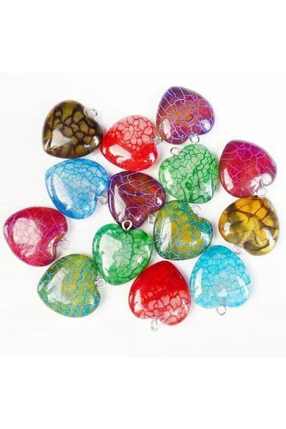 50Pcs 20x6mm Mixed Dragon Veins Fire Agate Heart Pendant Bead