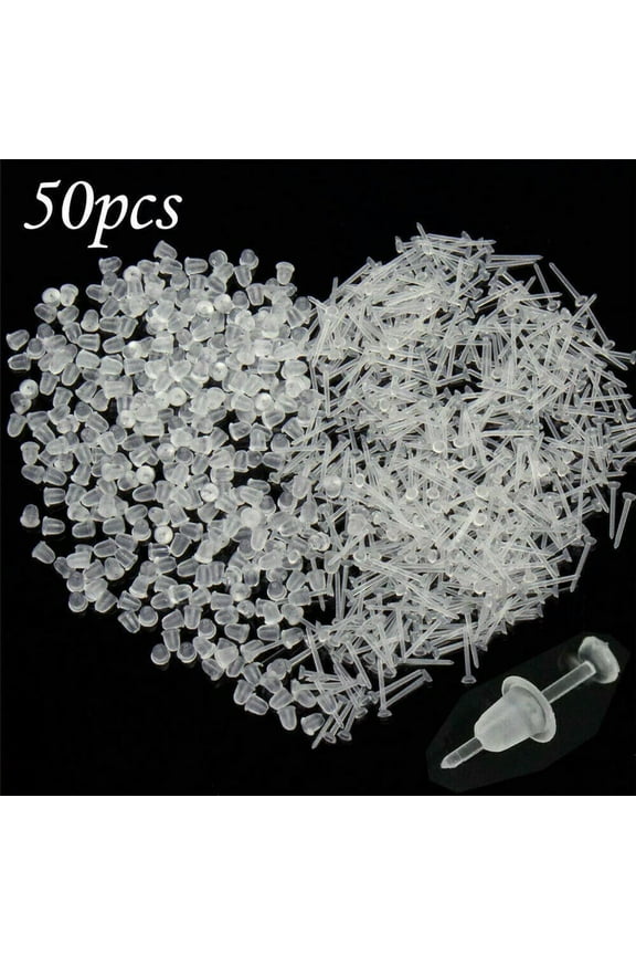 50Pcs Anti-Allergy Clear Plastic Stem Rubber Ear Studs Replacement Earrings US