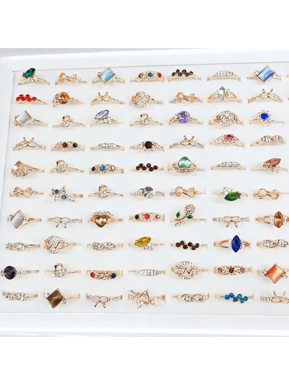 50Pcs Wholesale Colorful Crystal Mixed Rings Bulk Finger Band Ring Delicate Jewelry Lot