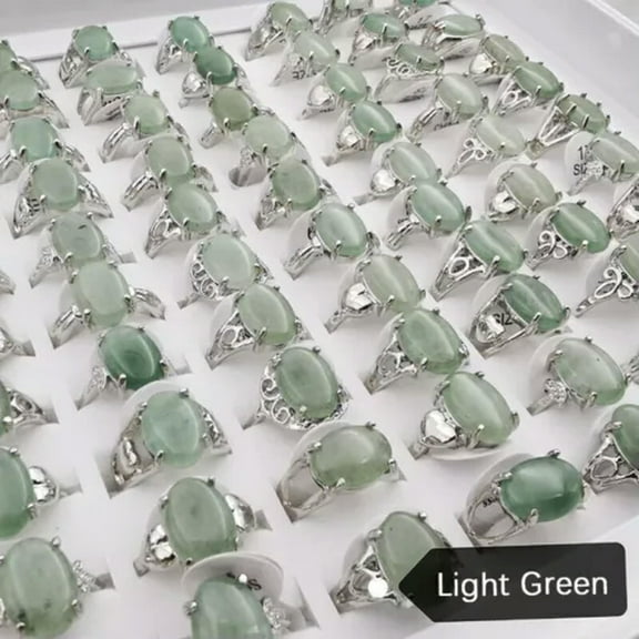 K-KED 50Pcs Wholesale Lot Mixed Ring Natural Stone Rings Women Gemstone Delicate Jewelry Bulk-Light green