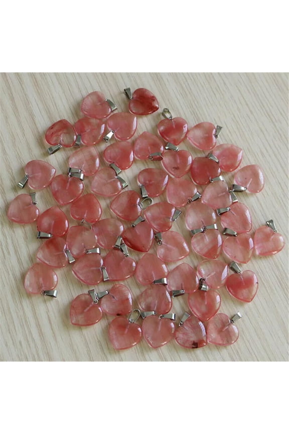 50Pcs Wholesale Red Volcano Cherry Quartz Heart Pendant Bead 22x20x5mm G-26SK