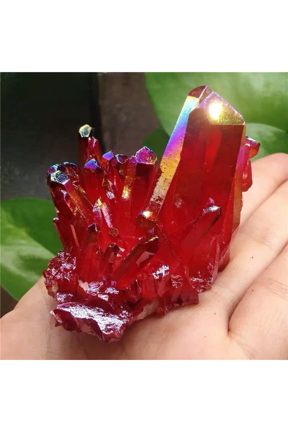 50g Natural Aura Red Titanium Chakra Crystal Point Quartz Cluster Specimens-default