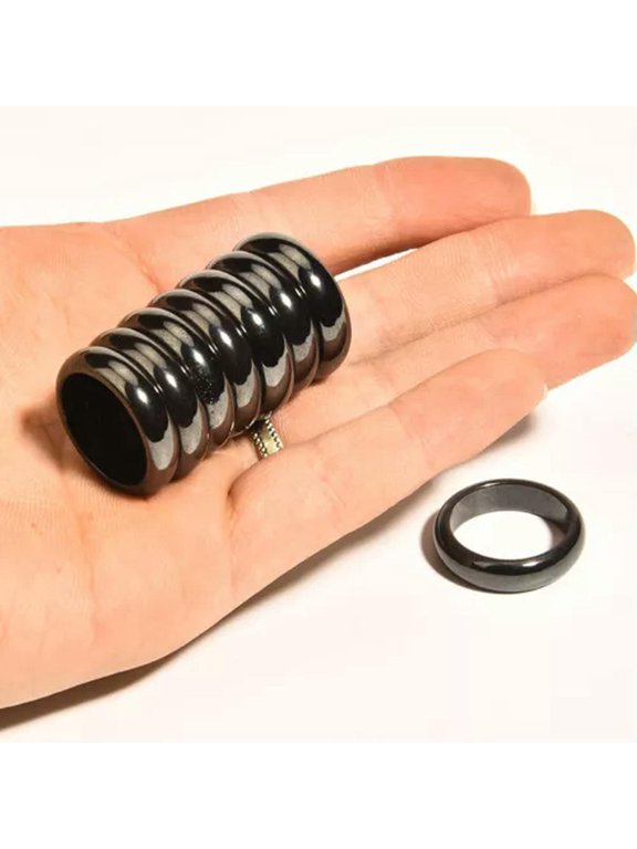 50pcs 6mm Natural Magnetic Black Hematite Ring - Anxiety Balance Circulation