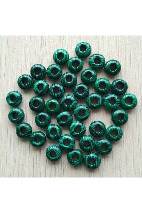 50pcs Artificial Malachite Stone Round Shape Big Hole 8x14mm Beads for Bracelets